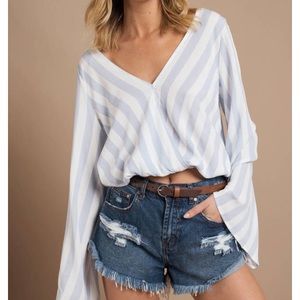 Light blue stripped bell sleeve top